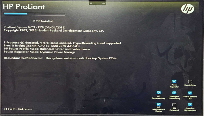 HP Proliant ML310e Gen8 v2, Xeon E3-1220 v3 3.10GHz, 12 GB RAM