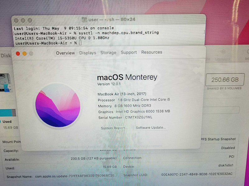 Apple Macbook Air 2017 13\\" 2-Core i5-5350U @ 1.8GHz 8GB DDR3 250GB SSD (