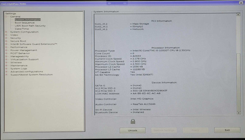 Dell Optiplex 7080 Micro PC, i5-10500T 2.30GHz, 16GB DDR4, 500GB Nvme, WiFi