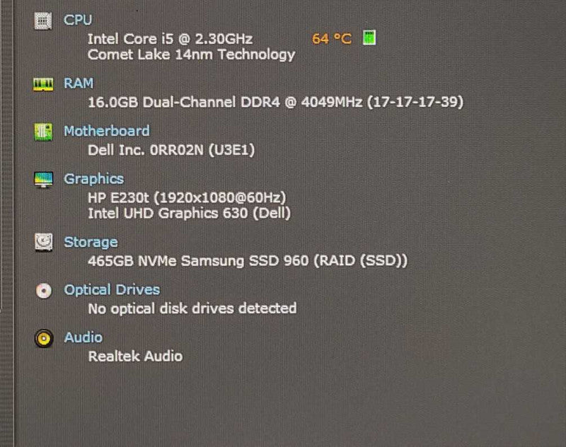 Dell Optiplex 7080 Micro PC, i5-10500T 2.30GHz, 16GB DDR4, 500GB Nvme, WiFi