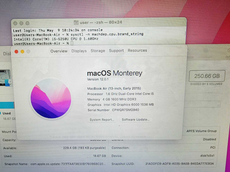 Apple Macbook Air 2015 13\\" 2-Core i5-5250U @ 1.6GHz 4GB DDR3 250GB SSD (
