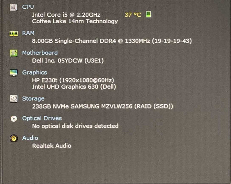 Dell OptiPlex 3070 Micro, i5-9500T 2.20GHz, 8GB DDR4, 256GB NVMe, WiFi