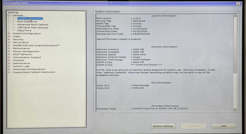 Dell OptiPlex 3070 Micro, i5-9500T 2.20GHz, 8GB DDR4, 256GB NVMe, WiFi