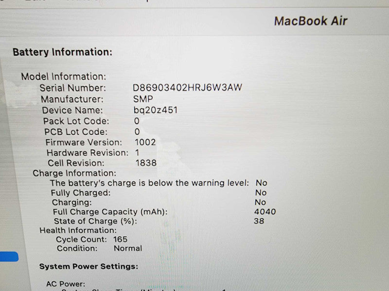 Apple Macbook Air Retina 2019 13\\" 2-Core i5-8210Y @ 1.6GHz 8GB DDR3 250GB SSD (