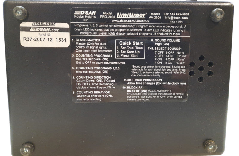 DSAN Limitimer AV-2000 Pro-2000 Speaker Timer