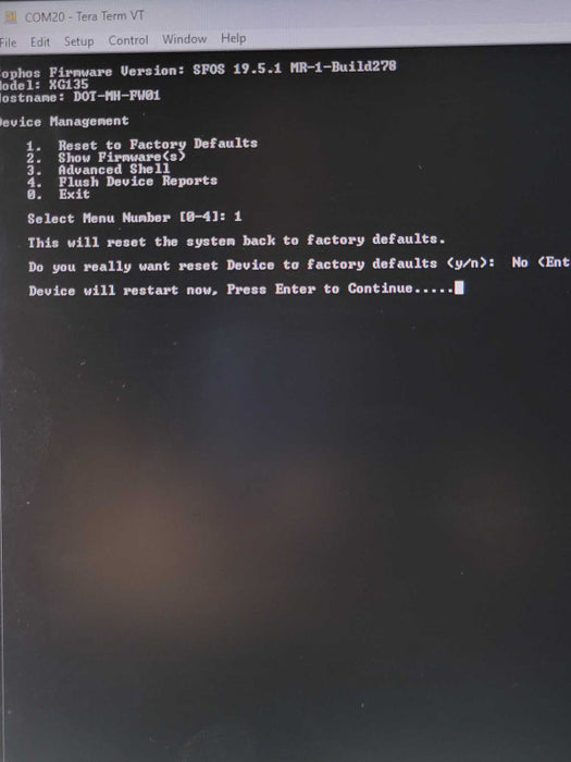 SOPHOS XG 135 Rev.3 Next Generation Firewall, Factory Reset, READ _