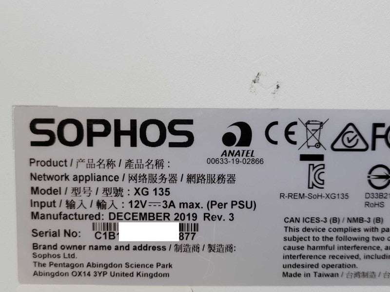 SOPHOS XG 135 Rev.3 Next Generation Firewall, Factory Reset, READ _