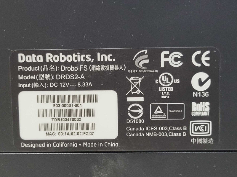 Drobo DataRobotics Drobo FS DRDS2-A with 3x 3TB HDDs, READ _