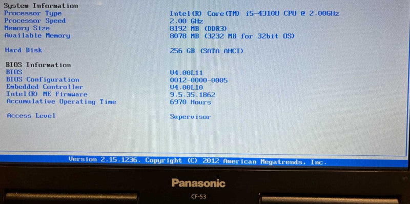 Panasonic ToughBook CF-53  i5-4310U 8GB 256SSD 6970Hrs White Blemishes on LCD