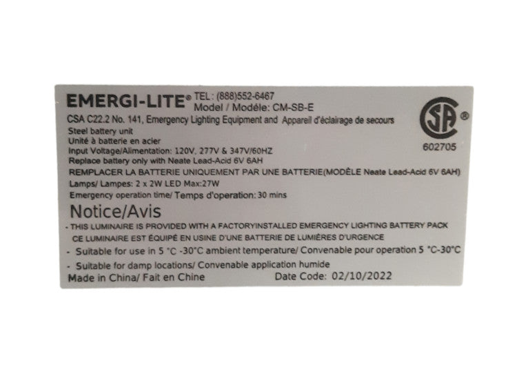 EMERGI-LITE [CM-SB-E] 2-Lamp Steel Battery Unit  - *Not Working*
