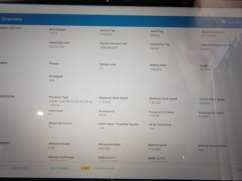 Dell Inspiron 7391 2n1| i5-10210U| 8GB DDR3| NO HD FOR PARTS/REPAIR  QÎ² BudLap