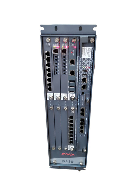 Avaya G450 Chassis w/ x1 MB450, x2 MM710B, x2 MM711, x1 S8300, (x2) PSUs @