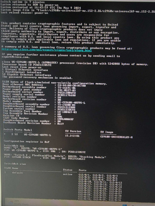 Cisco WS-C2960X-48FPS-L 48-Port Gigabit POE+ Switch _