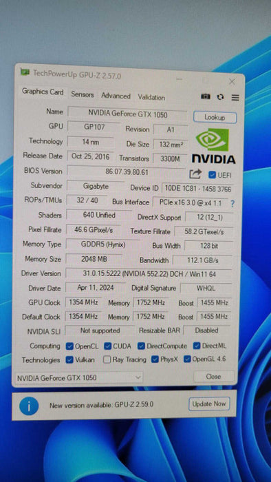 GIGABYTE NVIDIA GTX 1050 2GB PCIE %