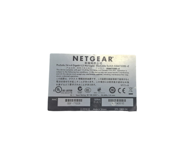 Netgear Prosafe GSM7328S v2 24 + 4-Port Gigabit L3 Managed Switch | 2x SFP+ Q