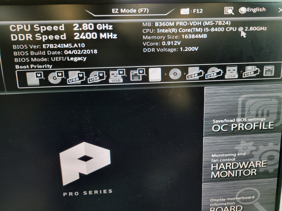 Intel Core i5-8400 MSI B360M PRO-VDH (MS-TB24) 16GB DDR4 RAM 600W PSU NO HDD