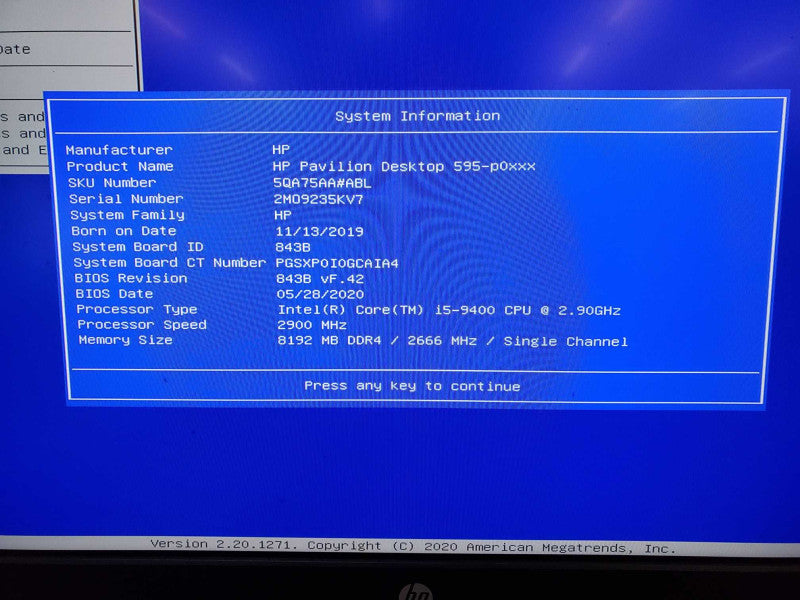 HP Pavilion 595 Tower Desktop i5-9400 8GB RAM NO HDD *READ* @