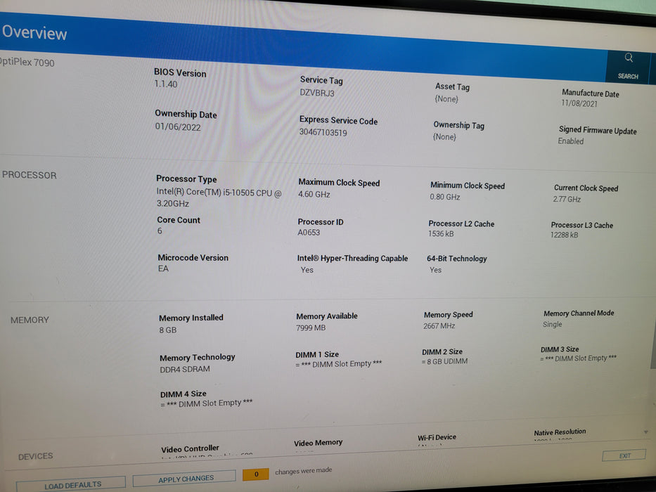 Dell OptiPlex 7090 - Core i5-10505 8GB DDR4 256GB NVMe
