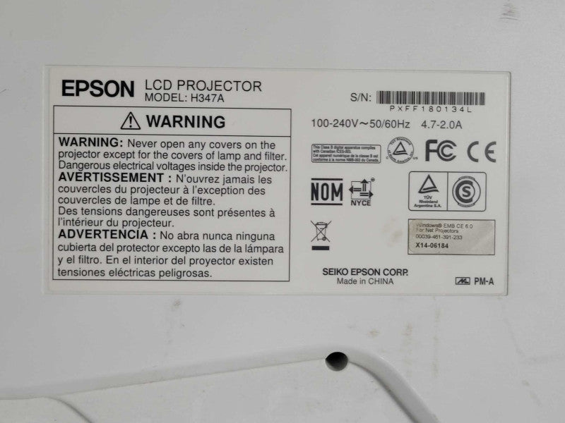 Epson PowerLite Pro G5650W 3LCD WXGA Projector, 233 Lamp hrs, No Remote, READ _