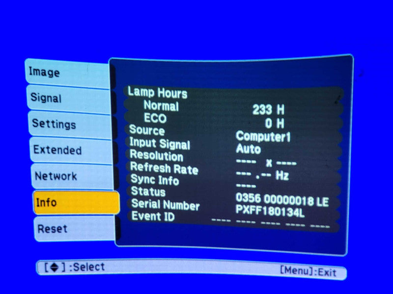 Epson PowerLite Pro G5650W 3LCD WXGA Projector, 233 Lamp hrs, No Remote, READ _