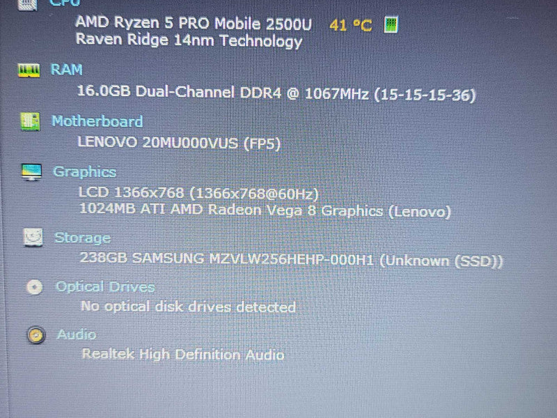 Lenovo ThinkPad A485| Ryzen 5 2500| 16GB DDR4| 256GB M.2 NO AC QÎ² BudLap
