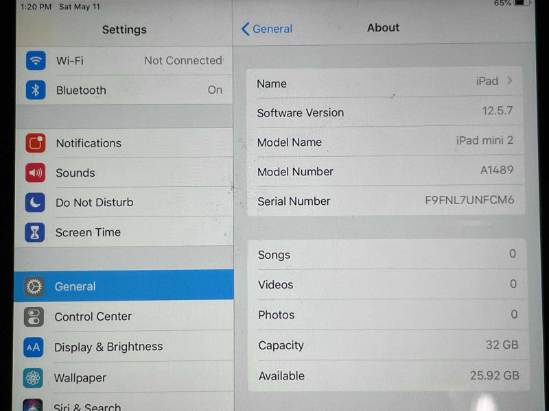 Apple iPad Mini 2nd Gen 7.9\\" 32GB, Space Grey, WiFi Only, A1489 Q