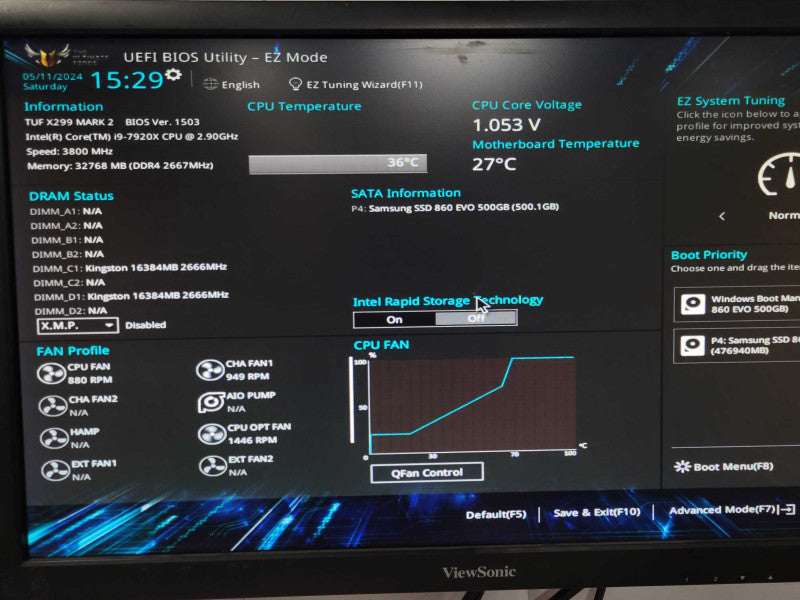 Custom Asus TUF X299 Mark2 PC, Core I9-7920X 2.9GHz, 32GB DDR4, READ _