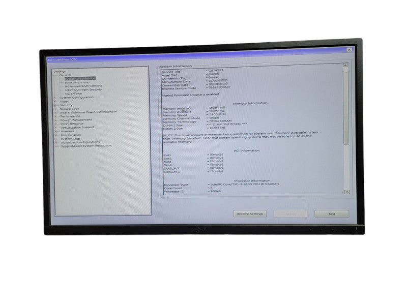 Dell Optiplex 3070 i3 - 9100 CPU @ 3.60GHz 16GB DDR4 Ram Î¸