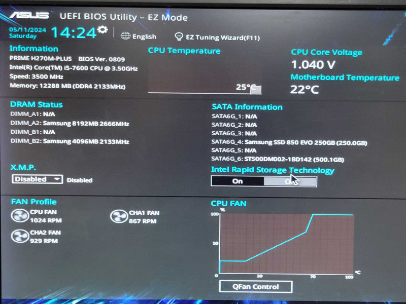 Custom Asus PC, Core I5-7600 3.5GHz, 12GB DDR4, 250GB SSD+500GB HDD _