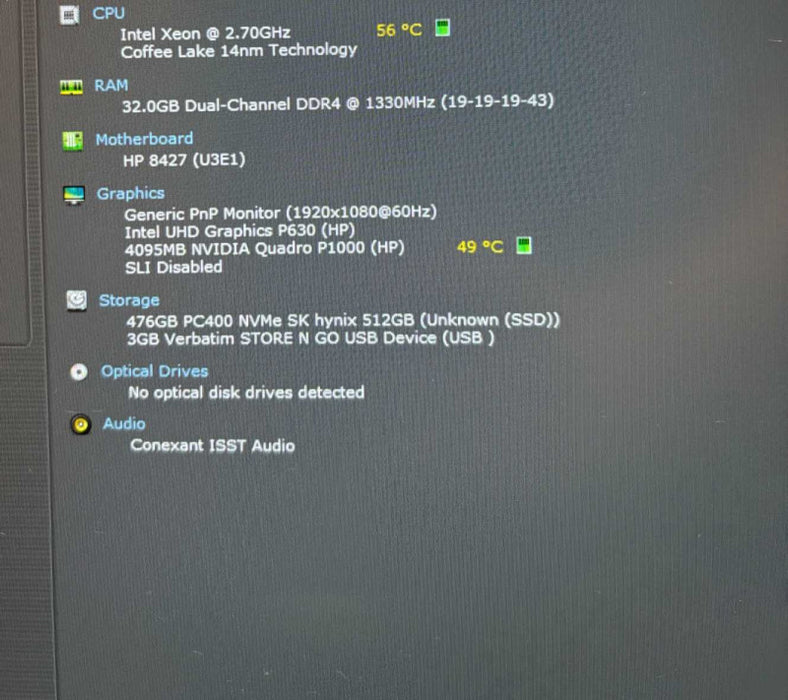 HP ZBook Studio G5 XEON E-2176M@2.7GHz QUADRO P1000 4GB GPU 32GB 512SSD  Lap200