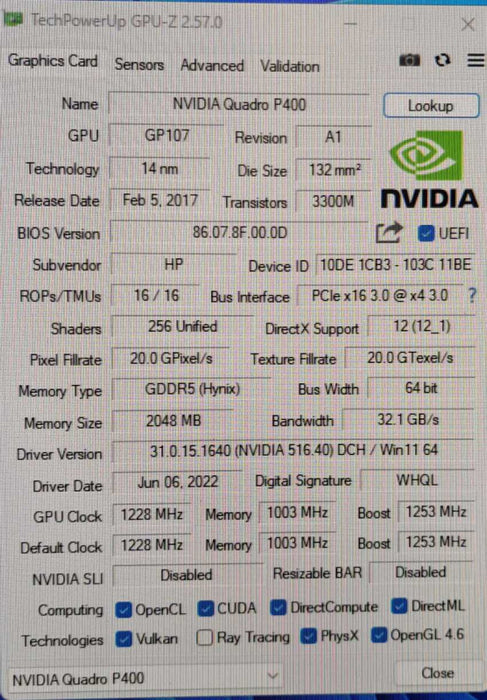 NVIDIA Quadro P400 | 2GB GDDR5 Graphics Card | 3x MiniDP | High Profile
