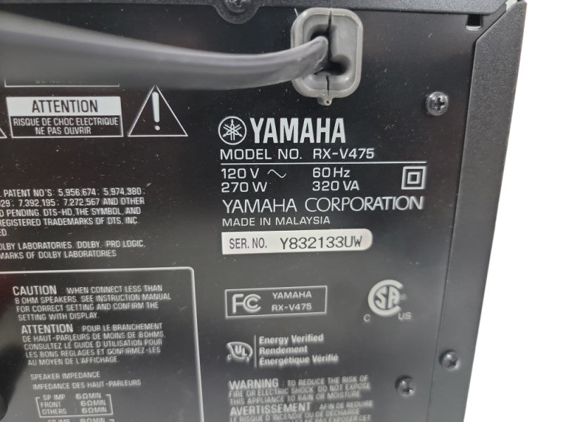 Yamaha Receiver RX-V475 Natural Sound 5.1 80W/Ch Network 3D HDMI AV AirPlay U