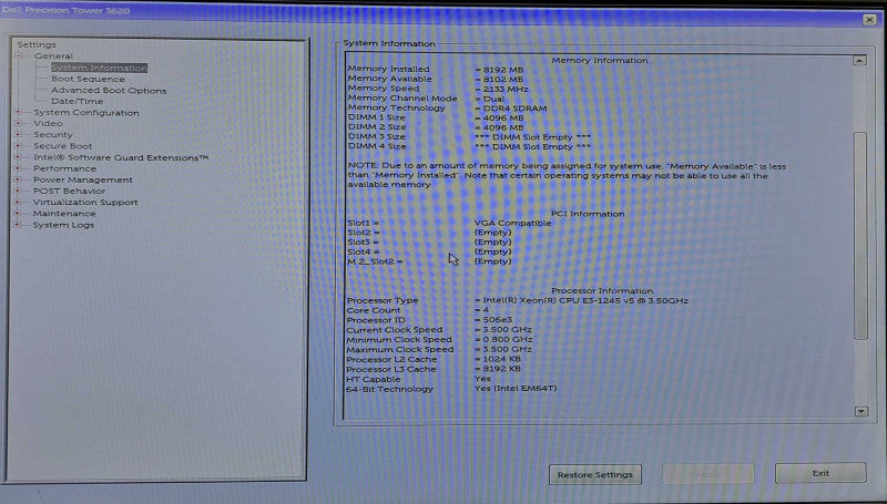 Dell Precision T3620 | Xeon E3-1245 v5 @ 3.50GHz 4C, 8GB DDR4, GT 640 GPU