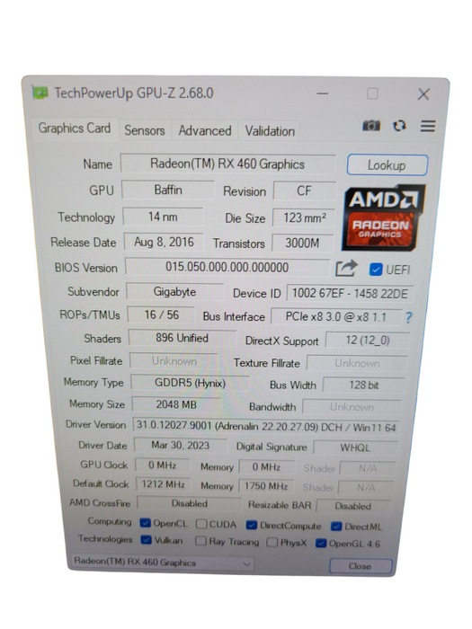 GIGABYTE AMD RADEON RX 460 2GB PCIE
