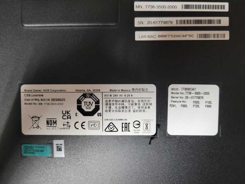 Open-Box NCR CX8 POS 7736-3500-2000, Intel i5-9500TE 8GB RAM w/ Power adapter _