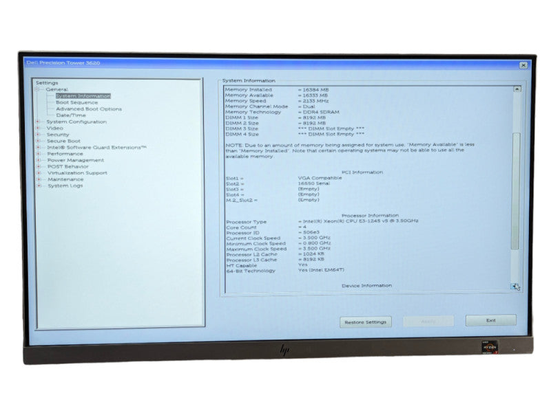 DELL Precision Tower 3620 Intel Xeon E3-1245 v5 @ 3.50GHz & 16GB RAM  -