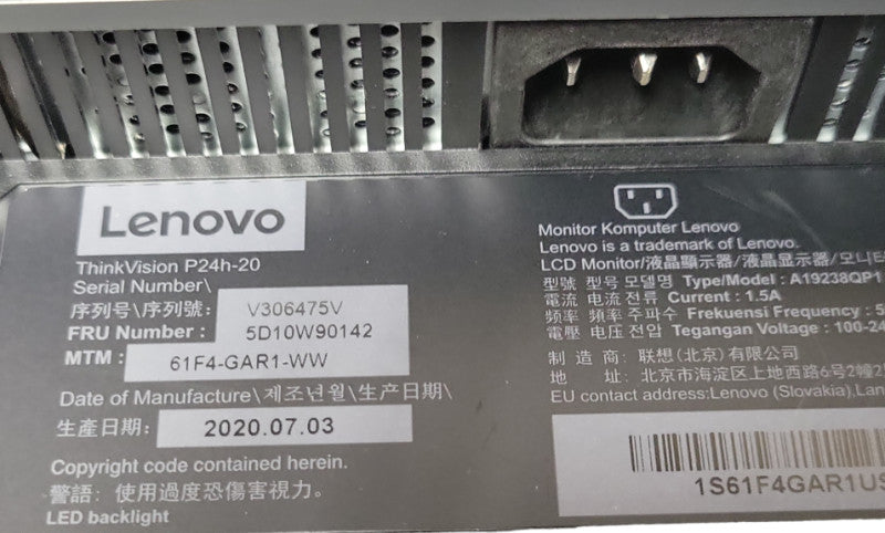 Lenovo ThinkVision P24h-20 24\\" QHD Wide IPS Monitor TYPE C HDMI DP RJ-45 Speaker Q_