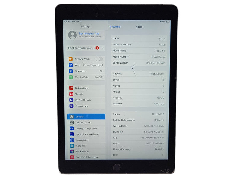 Apple iPad Air 2 128GB Model A1567 READ $