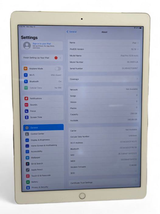 Apple iPad Pro (12.9 inch ) A1652 256GB Wi-F + Cellular UNLOCKED Please READ  -