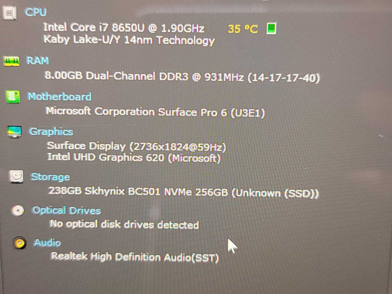 Microsoft Surface Pro 6| i7-8650U| 8GB DDR3| 256GB SSD  Î² Lap200