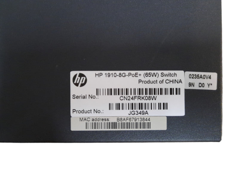 Hewlett Packard HP JG349A 1910-8G-PoE+ (65W) Network Switch Compact Equipment