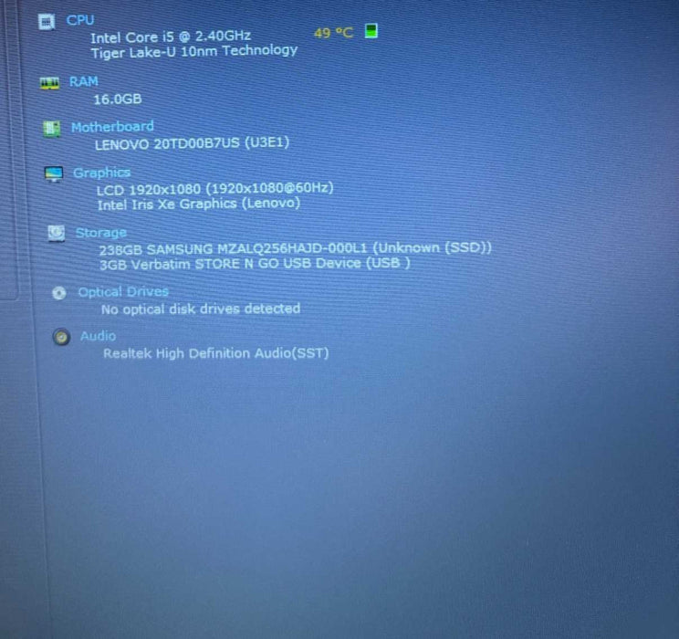 Lenovo thinkpad E15 Intel Core i5-1135G7@2.4 16GB 256SSD Password Locked READ  Lap200