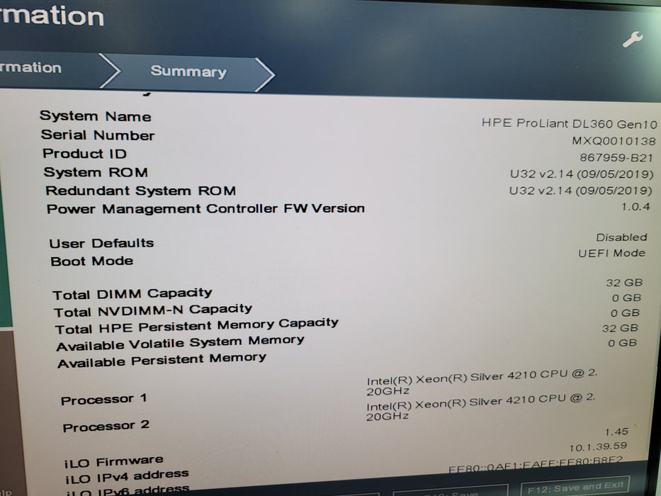 HPE ProLiant DL360 Gen10 - 2x Xeon Silver 4210 32GB DDR4 P408i-a SR Gen10 2x500W PSU