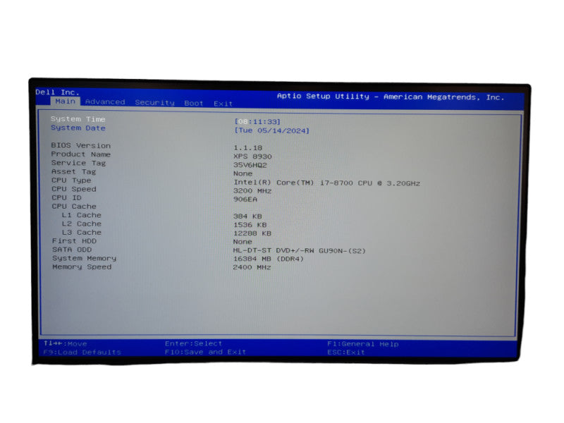 Dell XPS 8930 Intel Core i7-8700 @ 3.20GHz 16GB RAM