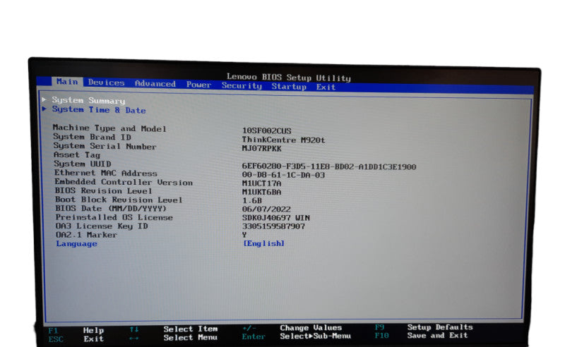 Lenovo ThinkCentre M920T Intel Core i7-8700 @ 3.20GHz 32GB RAM