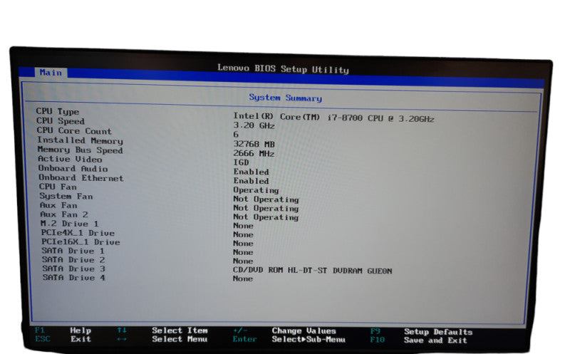 Lenovo ThinkCentre M920T Intel Core i7-8700 @ 3.20GHz 32GB RAM