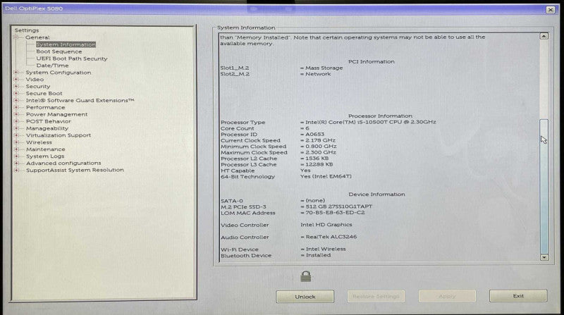 Dell Optiplex 5080 Micro, i5-10500T 2.30GHz, 16GB DDR4, 512GB NVMe, WiFi