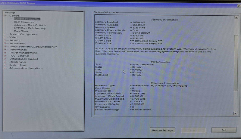 Dell Precision 3630 Tower | i7-8700K @3.7GHz 6C, 16GB DDR4, P620, 256GB SSD