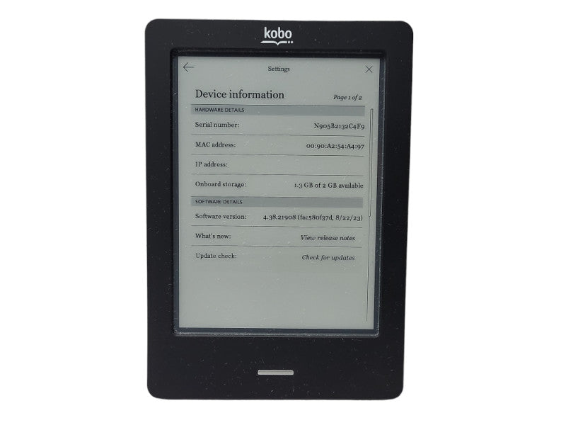Kobo N905B Touch E -book 6 Inch Screen 2GB w/ a case $
