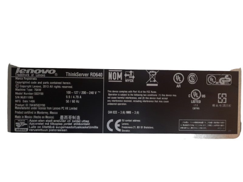 Lenovo ThinkServer RD640 Intel Xeon E5-2650 v2 @ 2.60GHz, 128GB RAM, LSI RAID
